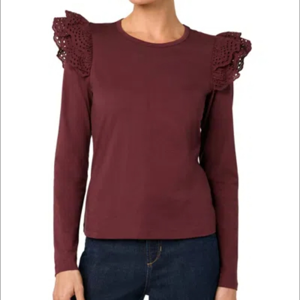2-pack Joe's Jeans Eyelet‎ Sleeve Top In Wine And White